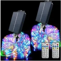 GLPE LED Solarleuchte Solar Lichterkette Outdoor 40 m 400 LED RGB mit Fernbedienung IP65, LED fest integriert, Mehrfarbig, RGB 8 Modi Fernbedienung IP65 Solar 400 LED 40 m Außen
