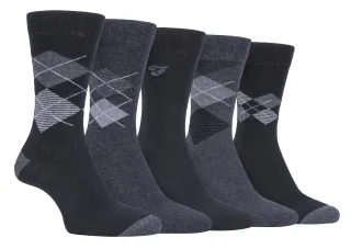 Farah - 5er-Pack Herren dünne atmungsaktive klassische Argyle gemusterte weiche Top Baumwolle Kleid Socken - FCS270BLKCHA (Argyle)