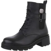 Ital-Design Damen Schnürschuhe Freizeit Schnürstiefelette (87531910) Blockabsatz Stiefeletten in Schwarz