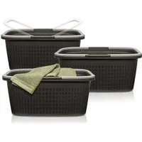 Hausfelder Wäschekorb Wäschewanne 35 l (Anthrazit-Schwarz, 3 Wannen) (Set, 3 St., 3 x Wäschewanne), mit klappbaren Henkeln, mit Griffen, 35 Liter