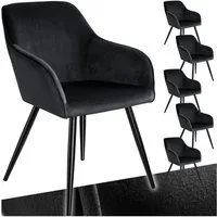 tectake Esszimmerstuhl Wohnzimmerstuhl gepolstert, in Samtoptik, 58 x 62 x 82 cm (Küchenstuhl Marilyn in schwarz, 6 St), durchgehende Lehne, schwarze Stahlbeine, bodenschonend