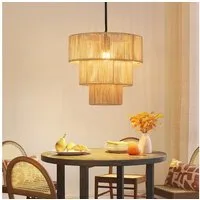 Nettlife Pendelleuchte Esstisch Rattan 150cm E27 1 flammig Retro Hängeleuchte Boho, Höhenverstellbar, LED wechselbar, Esszimmerlampe für Schlafzimmer Küche Flur Bar Resturant