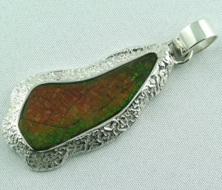 Massiver Sterling Silber Anhänger mit Ammolith (Drachenschuppe) inkl. diamantierter 925er Panzerkette