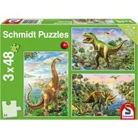 Schmidt Spiele Puzzle Abenteuer mit den Dinos, 144 Puzzleteile, 3x48 Teile