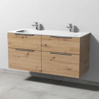 Sanipa 3way Keramik-Set Finion Keramik-Doppelwaschtisch und Unterbau mit 4 Auszügen, Eiche Natural-T UM40485