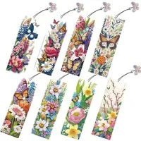 Zaewry Lesezeichen 8 Stück 5D-Diamant-Kunst-Lesezeichen für Leseliebhaber, mit Quasten, Geschenk für Abschlussfeier, Geburtstag, Blume