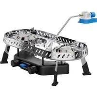 Campingkocher Camp & Trek Twin Connect, Gaskocher silber/schwarz, 2 Kochfelder 2x 2 kW, für CV470 Plus