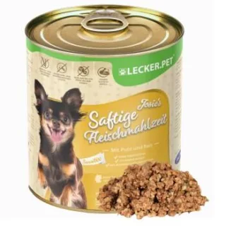 Lyra Pet Lecker.Pet Josie's Saftige Fleischmahlzeit Sensitiv mit Pute & Reis Hundefutter Nassfutter 800 g