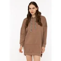 Zwillingsherz Sweatkleid "Wild Vibes" praktische Fronttaschen, Leo-Kordel, tonale Stickerei