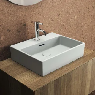 Ideal Standard Extra Aufsatz-Waschtisch T374101 eckig, 50x40x15 cm, 1 Hahnloch, mit Überlauf, weiß