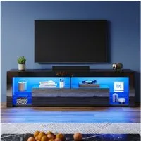 SONNI TV-Schrank Lowboard TV Schrank Schwarzer mit RGB-Lichteinblendung 140-180cm Mit 12 LEDs, Fernsehtisch mit Glas-Scheiden für Wohnzimmer