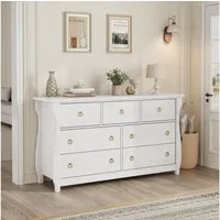 GarveeMore Kommode TV-Schrank mit 6/7 tiefe Schubladen für Schlafzimmer, Wohnzimmer, Flur, im Boho-Modern-Stil, geschwungenes Design, Weiß, 140×40×75 cm