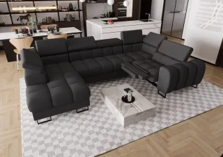 Wohnlandschaft Schlafsofa BASTIEN RELAX in Stoff Gemma Dunkelgrau Ottomane Links