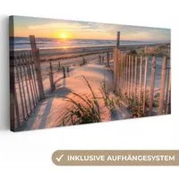 OneMillionCanvasses® Leinwandbild Panorama Strand - Meer - Düne - Sonnenuntergang - Landschaft, Fotodruck (1 St), Wandbild, Deko Schlafzimmer Wohnzimmer Flur 40x20 cm