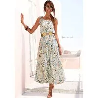 Buffalo Midikleid mit blumendruck aus gewebter Viskose Sommerkleid, Spaghettikleid, Blumenkleid, Boho-Kleid aus Viskose