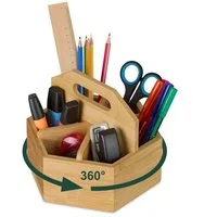 relaxdays Organizer Drehbarer Stiftehalter aus Bambus