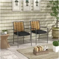 Outsunny Sitzgruppe 2er-Set Rattan Gartenstuhl Stapelbarer Gartensessel mit Kissen, (Gartenstuhl, 2-tlg., Balkonstuhl), für Terrasse, Stahl, 57 x 58 x 87 cm, Mehrfarbig