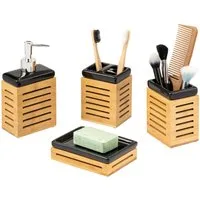 bremermann Badaccessoire-Set Badezimmer-Set 4-tlg., Bambus, Keramik, schwarz, Badezimmer-Zubehör