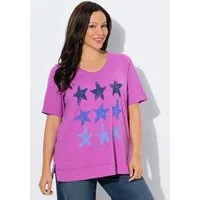 Ulla Popken T-Shirt T-Shirt Seesterne offenkantig V-Ausschnitt Halbarm