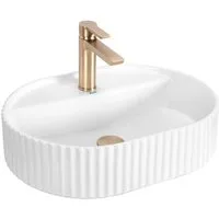 wohnwerk.idee Aufsatzwaschbecken Waschbecken oval geriffelt Keramik Design Waschtisch 50/60 cm