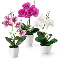 Kunstorchidee 3er Set künstliche Orchideen wie echt (35cm) in Hochglanz-Keramiktopf Orchidee, PASCH