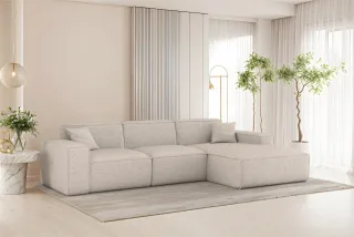 Ecksofa Designersofa CELES PREMIUM in Stoff Artico Creme Ottomane Rechts