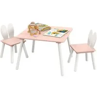 COSTWAY Kindersitzgruppe 3 TLG. mit Tisch & 2 Stühlen, aus Holz, für 3-6 Jahre