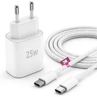 POCOJAO 25W USB-C Ladegerät mit 3m Ladekabel Power Adapter Schnelllade-Gerät (3000 mA, Ladegerät mit Ladekabel, 25W USB-C Netzteil inklusive 3 m Ladekabel, 25 W, USB-C, Power Delivery, 3 m Ladekabel, Schnellladefunktion)