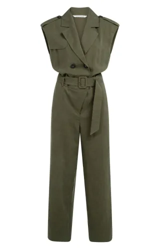 Yaya - Jumpsuit mit Taillengürtel grün - Gr. - 36