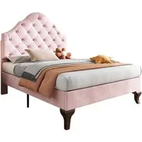 Flieks Polsterbett, Samt Einzelbett mit höhenverstellbarem Kopfteil 90x200cm rosa