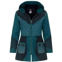 KUNST UND MAGIE Langjacke Vintage Damen Kurz Mantel + Kapuze Stonewashed Jacke Baumwolle Boho Vintage Stonewashed