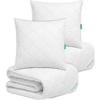 KNERST Bettdecke + Kopfkissen 135x200cm mit Kopfkissen 80x80cm, 100% Polyester, allergikerfreundlich, Füllung: 100% Poliester, bis zu 90°C waschbar, trocknergeeignet, hypoallergene Füllung