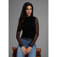 Laura Scott Stehkragenpullover Feinstrickpullover in enger Passform mit Mesh - NEUE KOLLEKTION