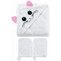 bloomborn Badetuch Baby Badetücher Set mit Kapuzenhandtuch 75x75 cm mit Katzenmotiv