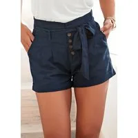 LASCANA Shorts aus bequemer Webqualität (mit Bindegürtel) mit Knopfleiste, kurze Hose, Leinenhose, Sommerhose