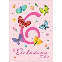 JUNAPACK Einladungskarten Schmetterling Einladungen zum 6. Kindergeburtstag Mädchen Karten, Einladungskarten mit Schmetterling zum sechsten Kindergeburtstag