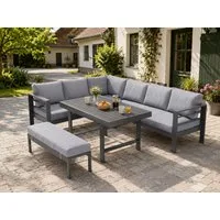 MeXo Gartenlounge-Set Aluminium Gartenmöbel Eck, (L-Form Sofa links, 5-tlg., XXL Terrassenmöbel Set mit Esstisch), Lounge Gartenmöbelset für 6-8 Personen