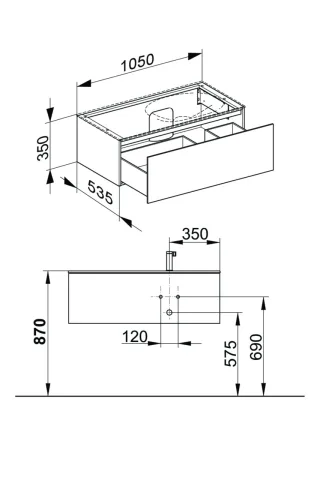 Keuco Waschtischunterschrank Edition 11 31254, 1 Front-Auszug, B: 1050, H: 350, T: 535 mm 31254110000