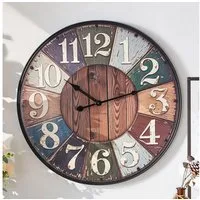 K&L Wall Art Wanduhr Große Vintage Holzuhr Landhaus Wanduhr ohne Tickgeräusche (Retro Stil, leises Uhrwerk)