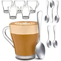 Cosumy Gläser-Set 6 Cappuccino Gläser mit Henkel und Löffel - 250ml - Hält lange warm, 12-tlg., Glas, Cappuccino Gläser Set mit Henkel und Löffel - 250 ml - Hält lange warm