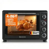 Sommertal Multiofen Sommertal Minibackofen 30 Liter mit Drehspieß & Umluft, 1500W, Hähnchengrill, Backen, Grillen & Pizza, Campingbackofen, inkl. Zubehör