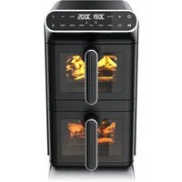 Arendo Heißluftfritteuse Dual, 2 Kammern Übereinander, XXL Doppelkammer Airfryer 11L, Dual Zone, 2640 W, mit Zubehör, Umluft Backofen, Sichtfenster, BPA‑frei, GS‑geprüft
