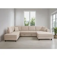Trends by HG Wohnlandschaft Moritz U-Form, B: 324 cm, mit Bettfunktion, Bettkasten & Zierkissen