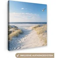 OneMillionCanvasses® Leinwandbild Düne - Möwe - Strand - Meer - Sonne, Fotodruck (1 St), Wandbild, Deko Schlafzimmer Wohnzimmer Flur 20x20 cm