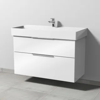 Sanipa 3way Waschtischunterbau zu Duravit Dura Square Waschtisch mit 2 Auszügen, Weiß-Glanz UF42778