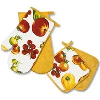 Delindo Lifestyle Topfhandschuhe und Topflappen, Ofenhandschuhe, Baumwoll-Mix, (4-tlg), Hitzebeständig bis 250 °C für maximal 15 Sekunden
