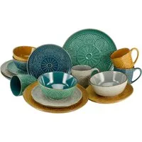 CreaTable Kombiservice Geschirr-Set Samarkand (16-tlg), 4 Personen, Steinzeug, Service, handwerklicher Charakter, 16 Teile, für 4 Personen