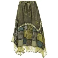 Guru-Shop Minirock Langer Boho stonewash Patchwork Zipfelrock.. alternative Bekleidung