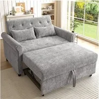 Merax Schlafsofa Sofabett, 2-Sitzer-Sofa aus Chenille, 120x80x82cm/120x170x59cm 1 Teile, 3-in-1 Schlafsofa mit verstellbarer Rückenlehne, 2 Kissen & Armlehnen