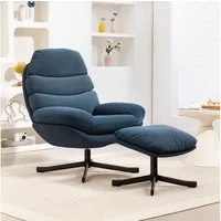 HOMCOM Relaxsessel mit Chenille-Stoff (Modern Fernsehsessel, 2-St., Loungesessel mit Hocker), für Wohnzimmer, Schlafzimmer, Blau